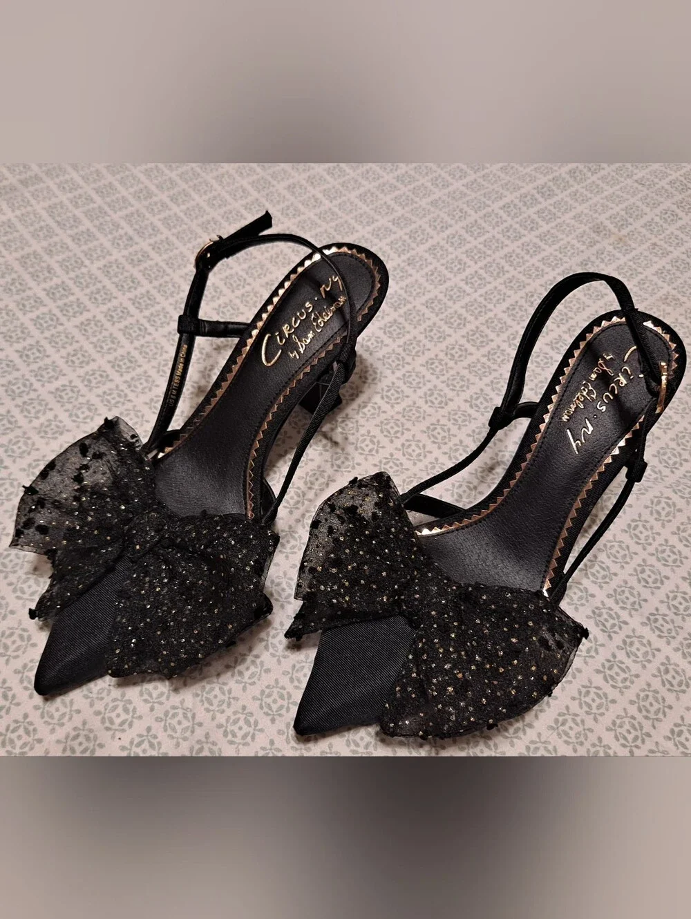 Circus NY Black Tulle Bow Slingback Heels Sz 6